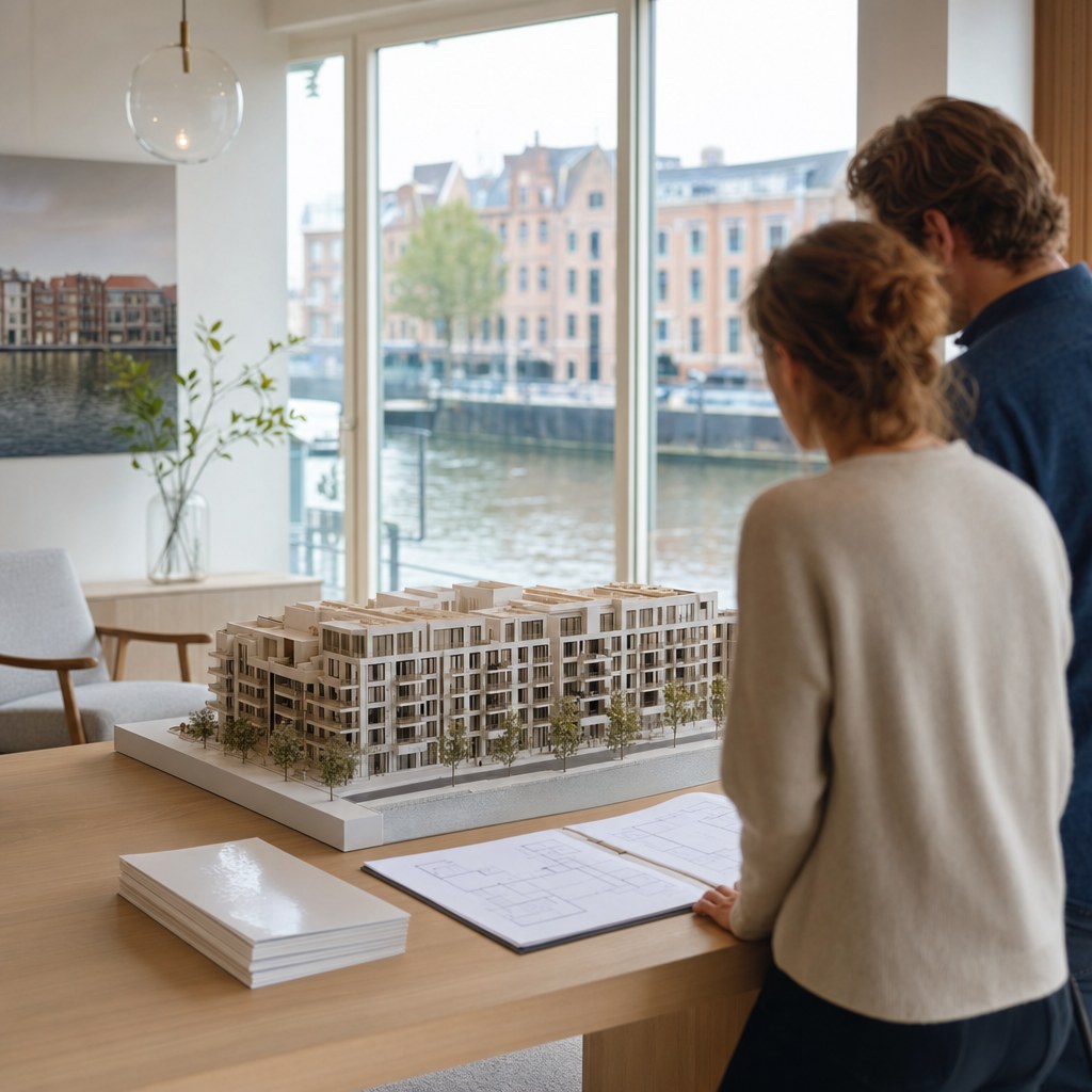 Verkoopruimte met maquette van een nieuwbouwproject
